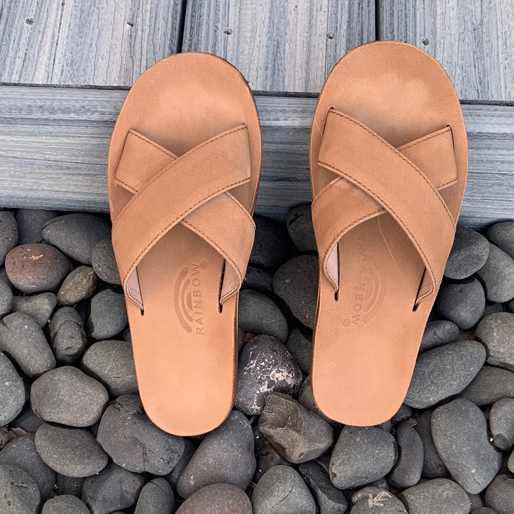 Rainbow Sandals Women's Premier Single Layer Arch Cross-Strap Flat Stitch Slide